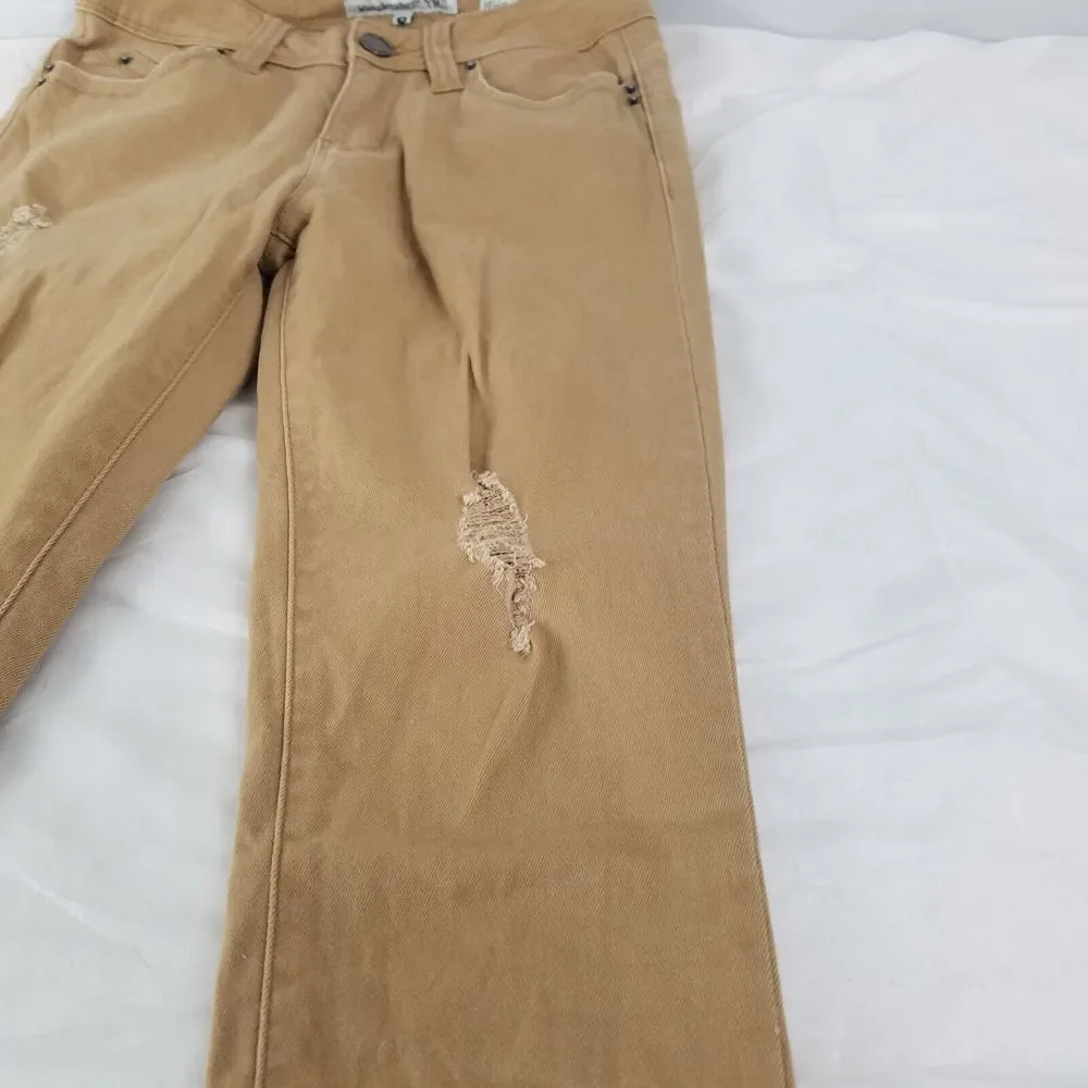 YMI Jeans‎ Juniors 3 Brown Low Rise Womens Distressed Skinny Leg Denim
